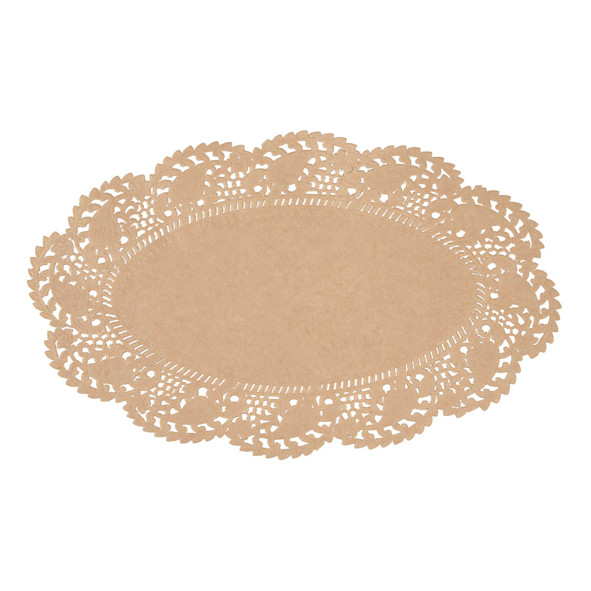 Pastry Tek Oval Kraft Paper Doilies - Lace - 10 1/2" x 6 1/2" - 100 count box