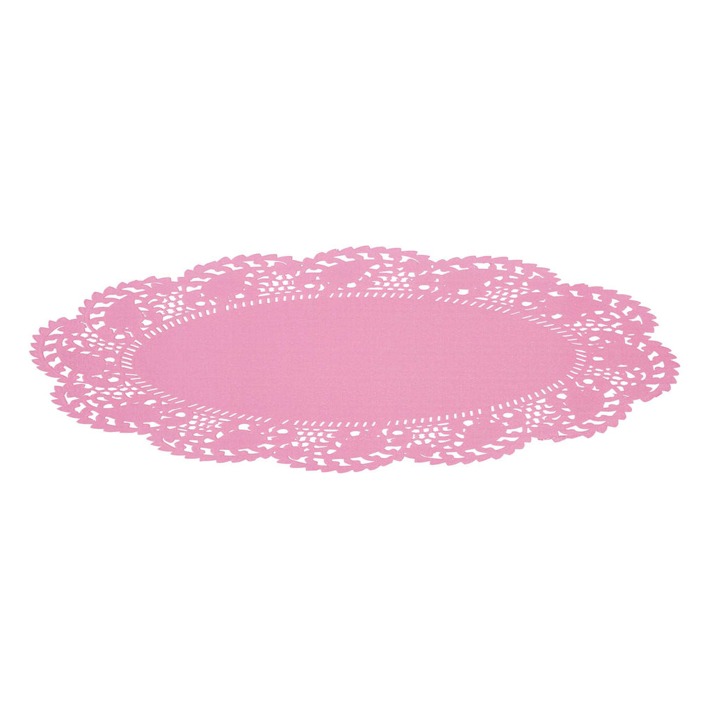 Pastry Tek Oval Pink Paper Doilies - Lace - 10 1/2" x 6 1/2" - 4000 count box