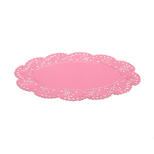 Pastry Tek Oval Pink Paper Doilies - Lace - 10 1/2" x 6 1/2" - 100 count box