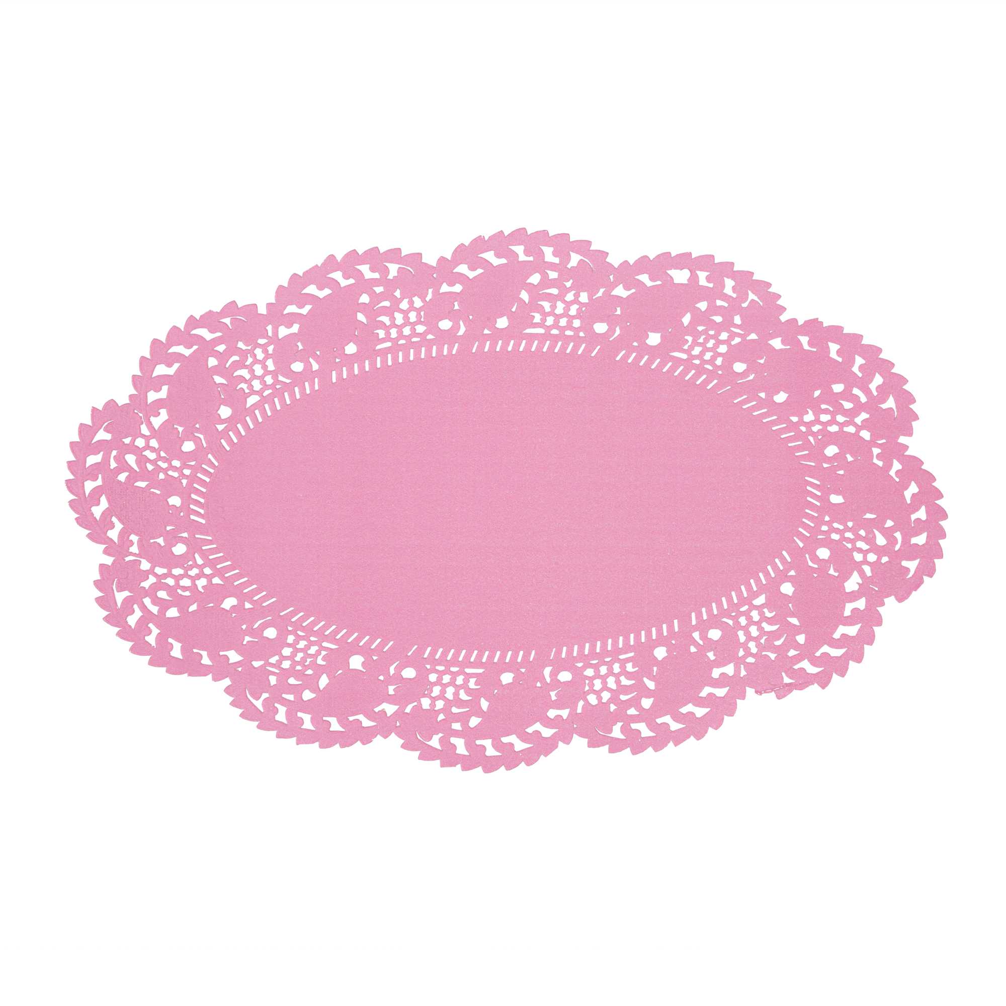 Pastry Tek Oval Pink Paper Doilies - Lace - 10 1/2" x 6 1/2" - 4000 count box