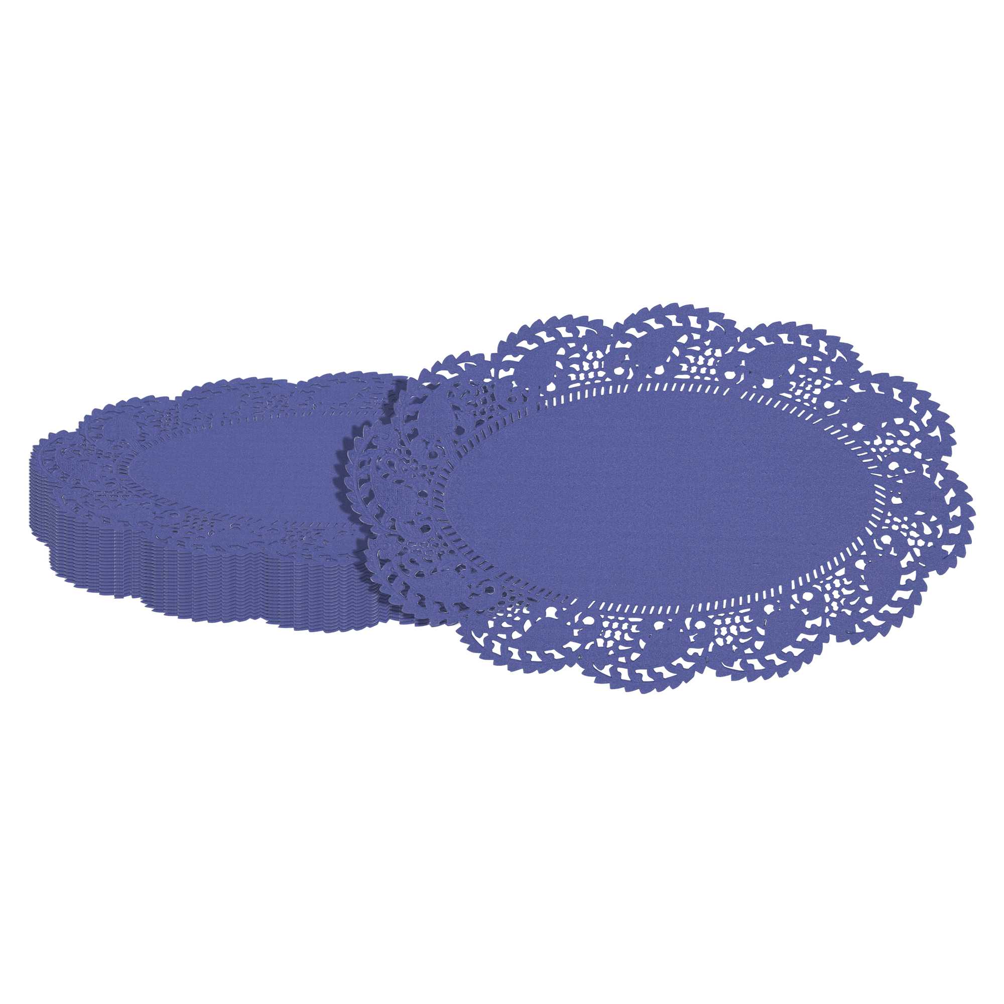 Pastry Tek Oval Purple Paper Doilies - Lace - 10 1/2" x 6 1/2" - 100 count box