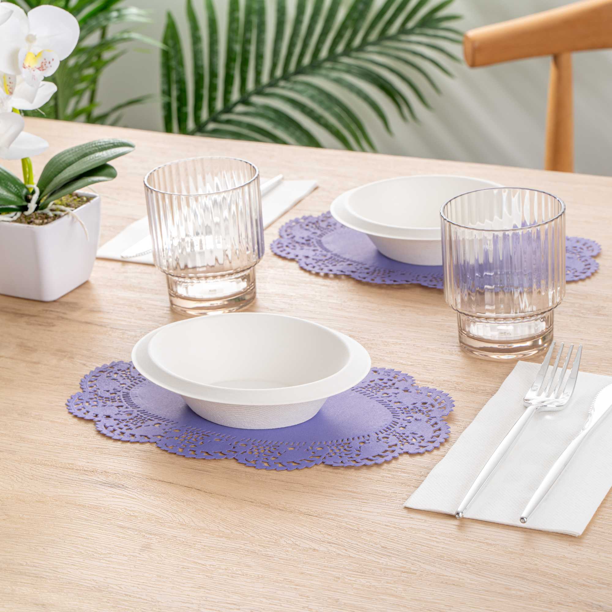 Pastry Tek Oval Purple Paper Doilies - Lace - 10 1/2" x 6 1/2" - 100 count box