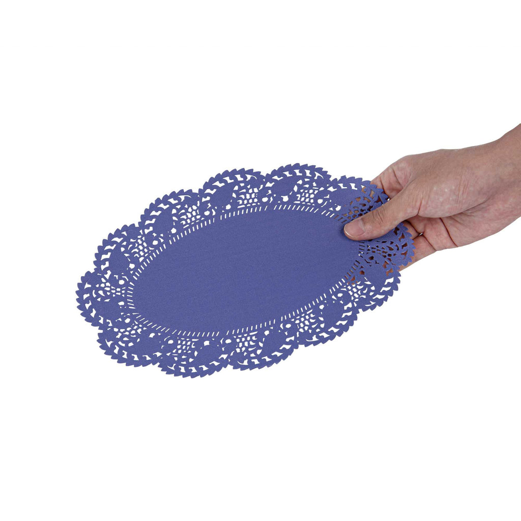 Pastry Tek Oval Purple Paper Doilies - Lace - 10 1/2" x 6 1/2" - 4000 count box