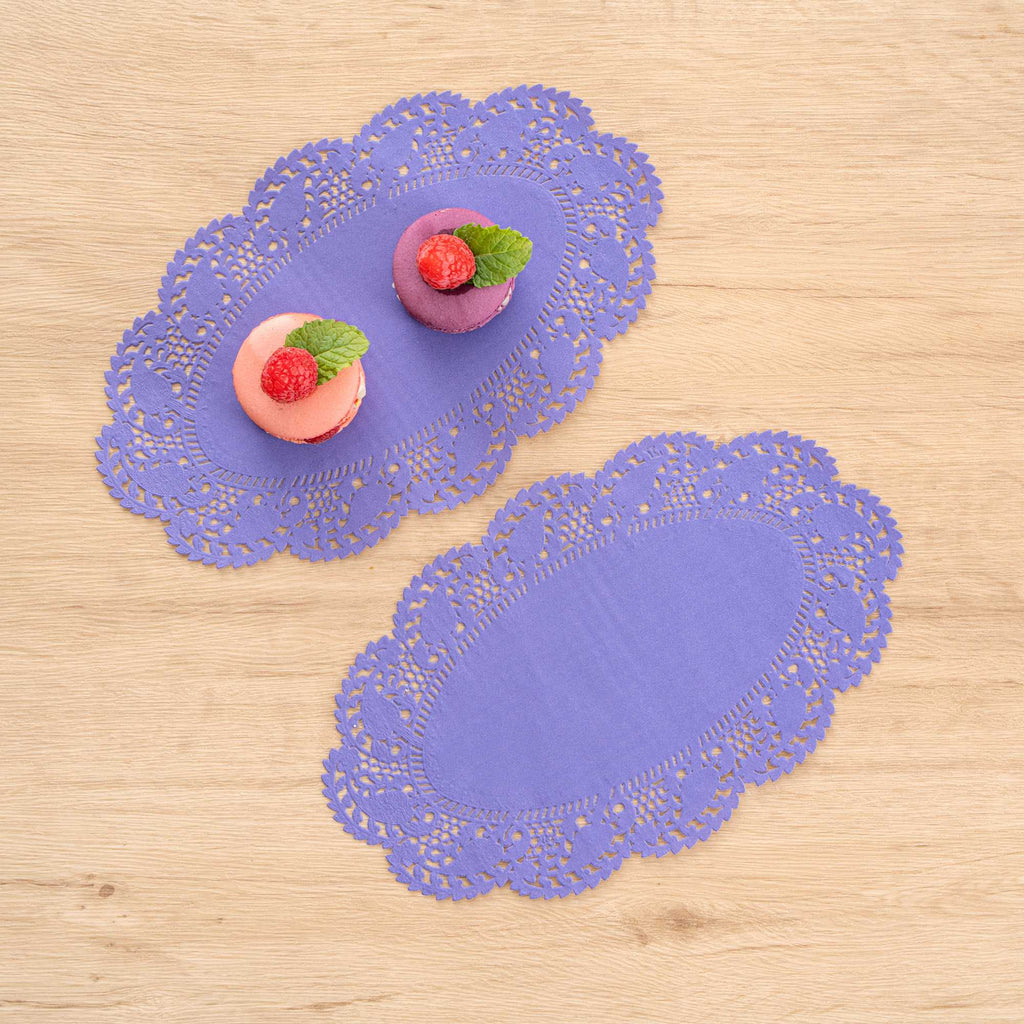 Pastry Tek Oval Purple Paper Doilies - Lace - 10 1/2" x 6 1/2" - 4000 count box