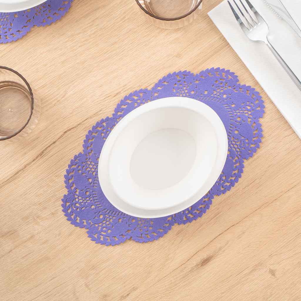 Pastry Tek Oval Purple Paper Doilies - Lace - 10 1/2" x 6 1/2" - 4000 count box