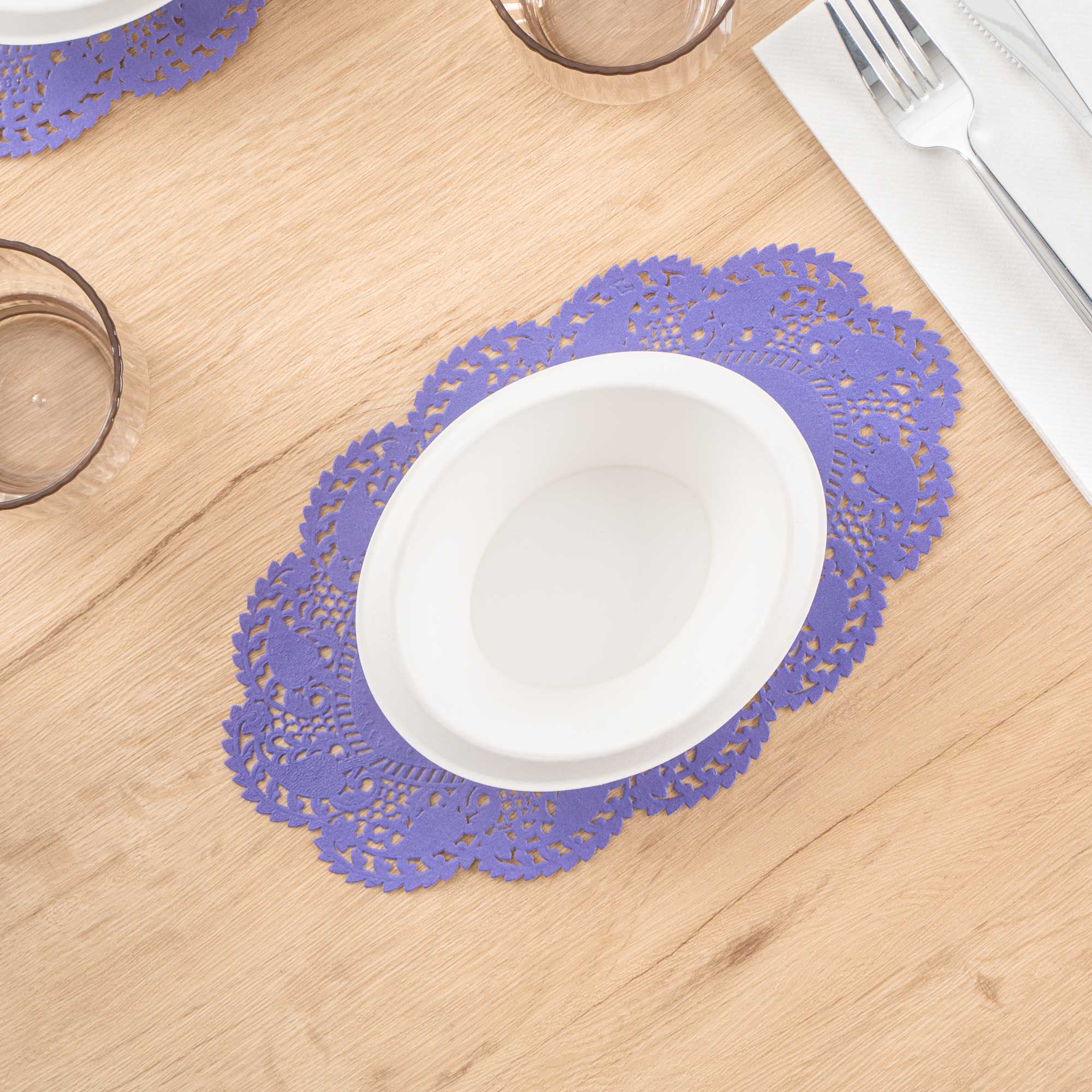 Pastry Tek Oval Purple Paper Doilies - Lace - 10 1/2" x 6 1/2" - 4000 count box