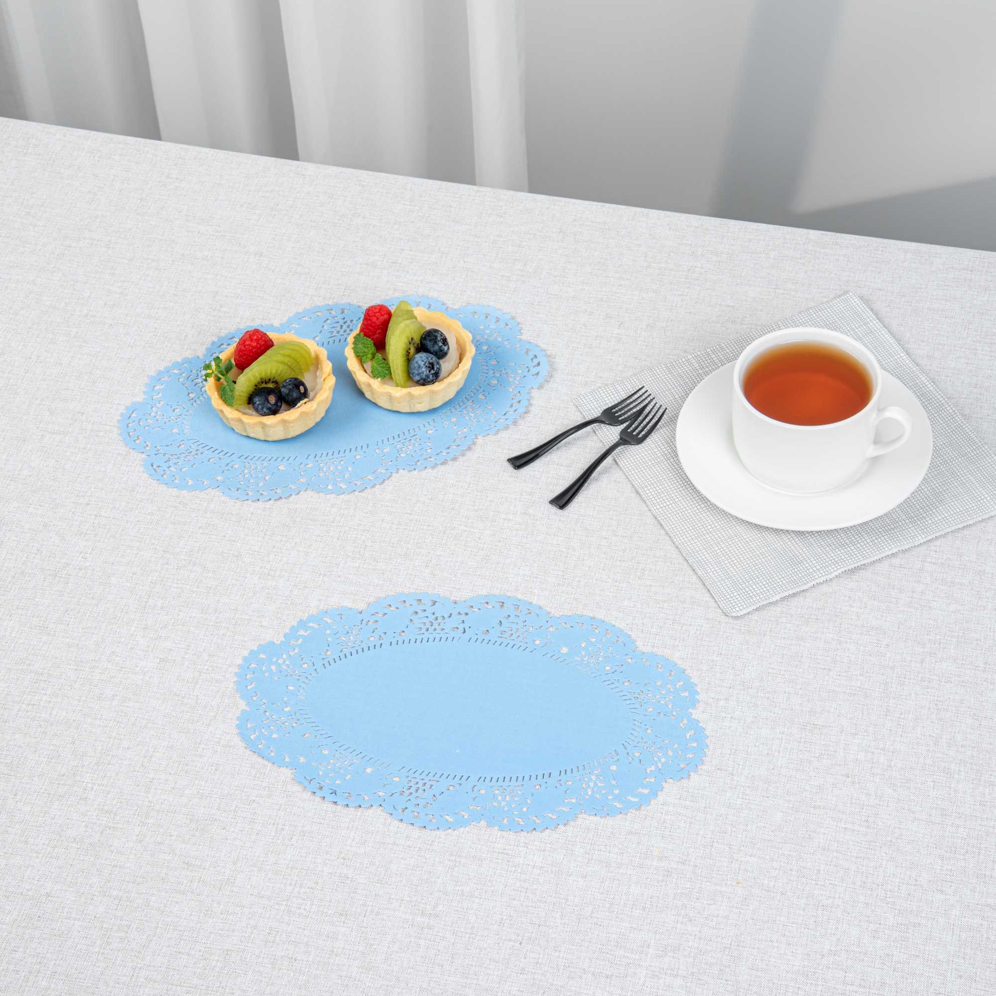 Pastry Tek Oval Sky Blue Paper Doilies - Lace - 10 1/2" x 6 1/2" - 100 count box