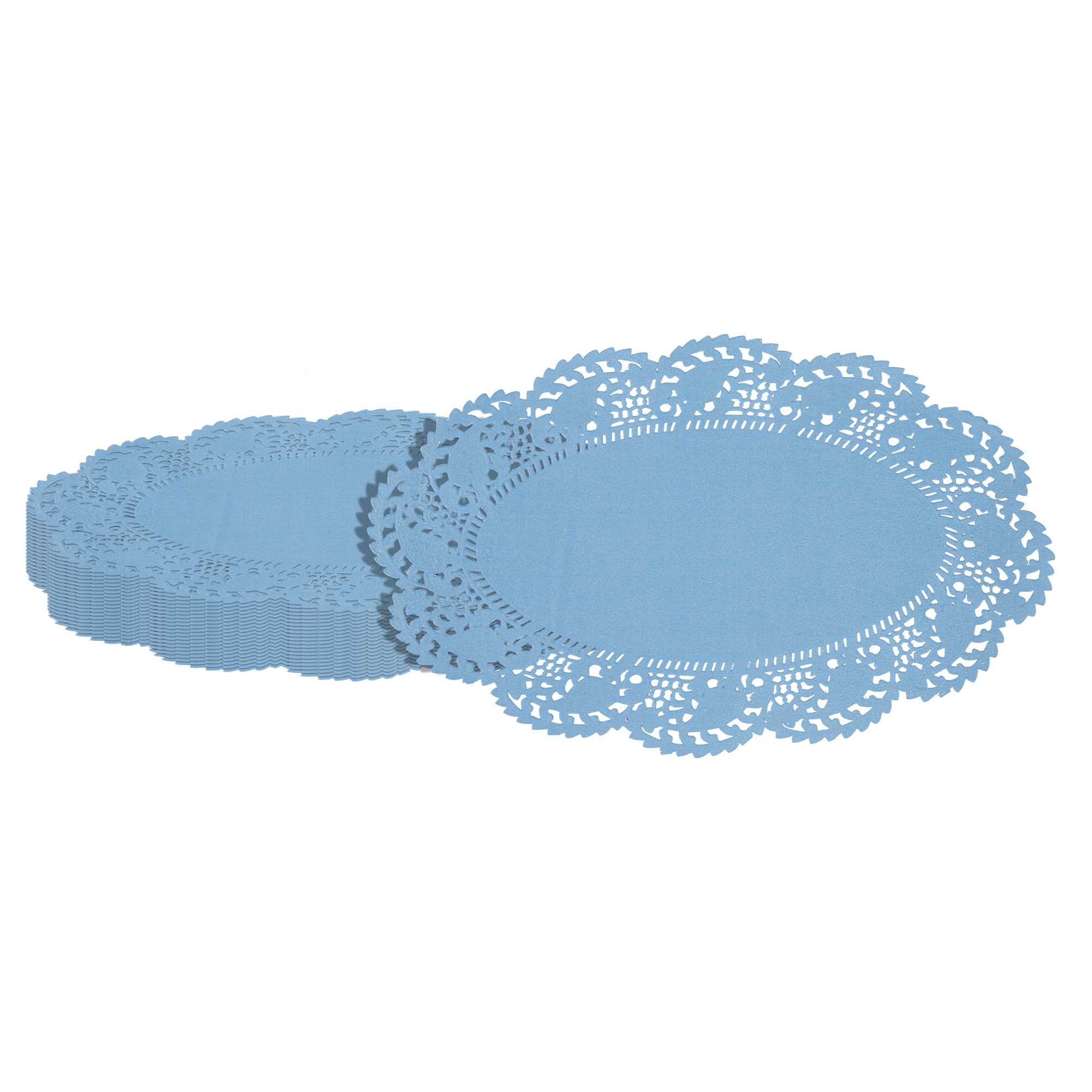 Pastry Tek Oval Sky Blue Paper Doilies - Lace - 10 1/2" x 6 1/2" - 4000 count box