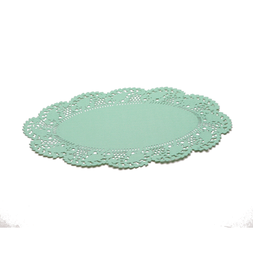Pastry Tek Oval Teal Paper Doilies - Lace - 10 1/2" x 6 1/2" - 100 count box