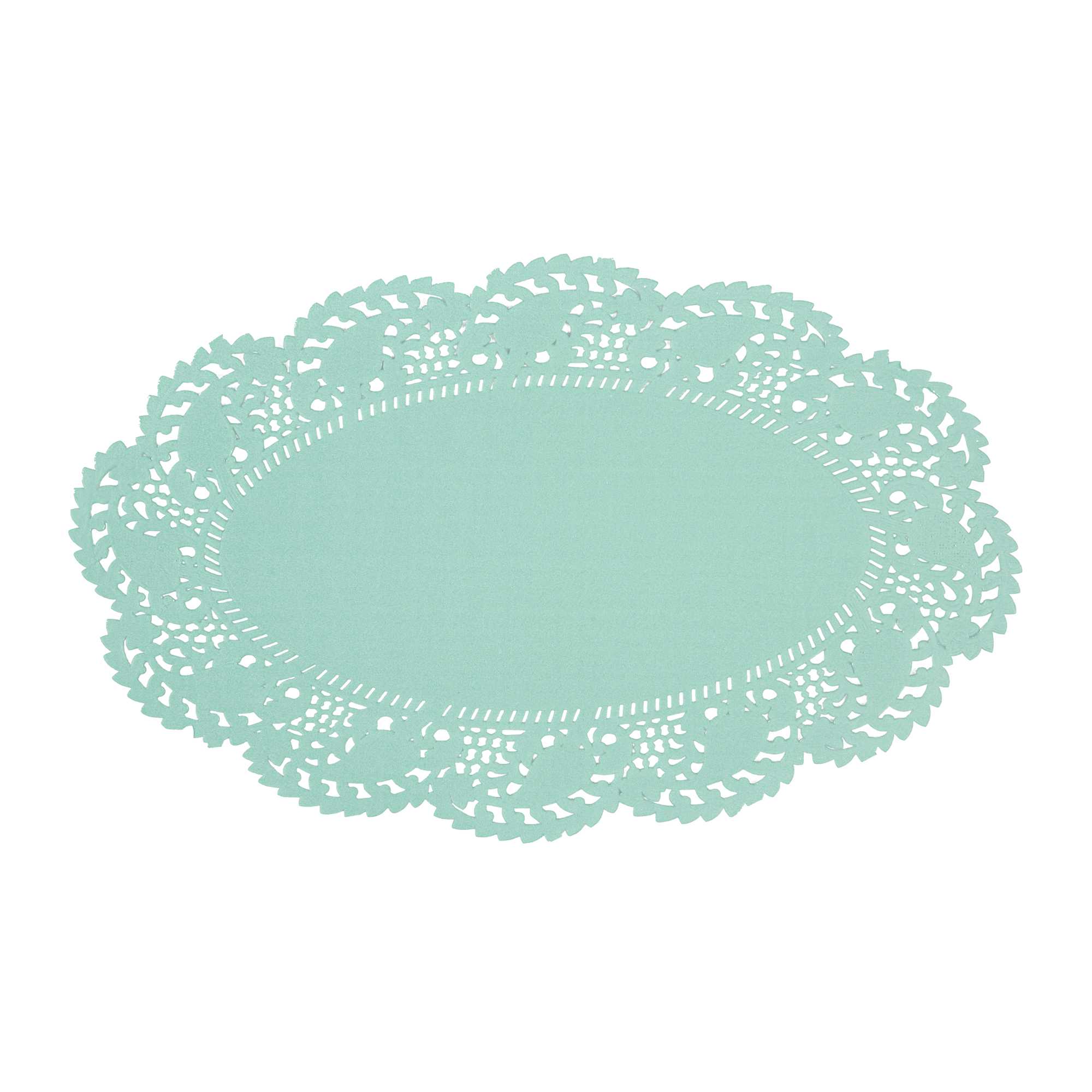 Pastry Tek Oval Teal Paper Doilies - Lace - 10 1/2" x 6 1/2" - 4000 count box