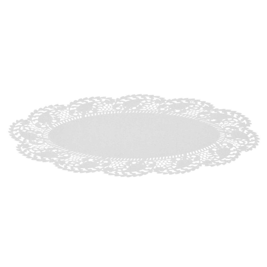 Pastry Tek Oval White Paper Doilies - Lace - 10 1/2" x 6 1/2" - 100 count box