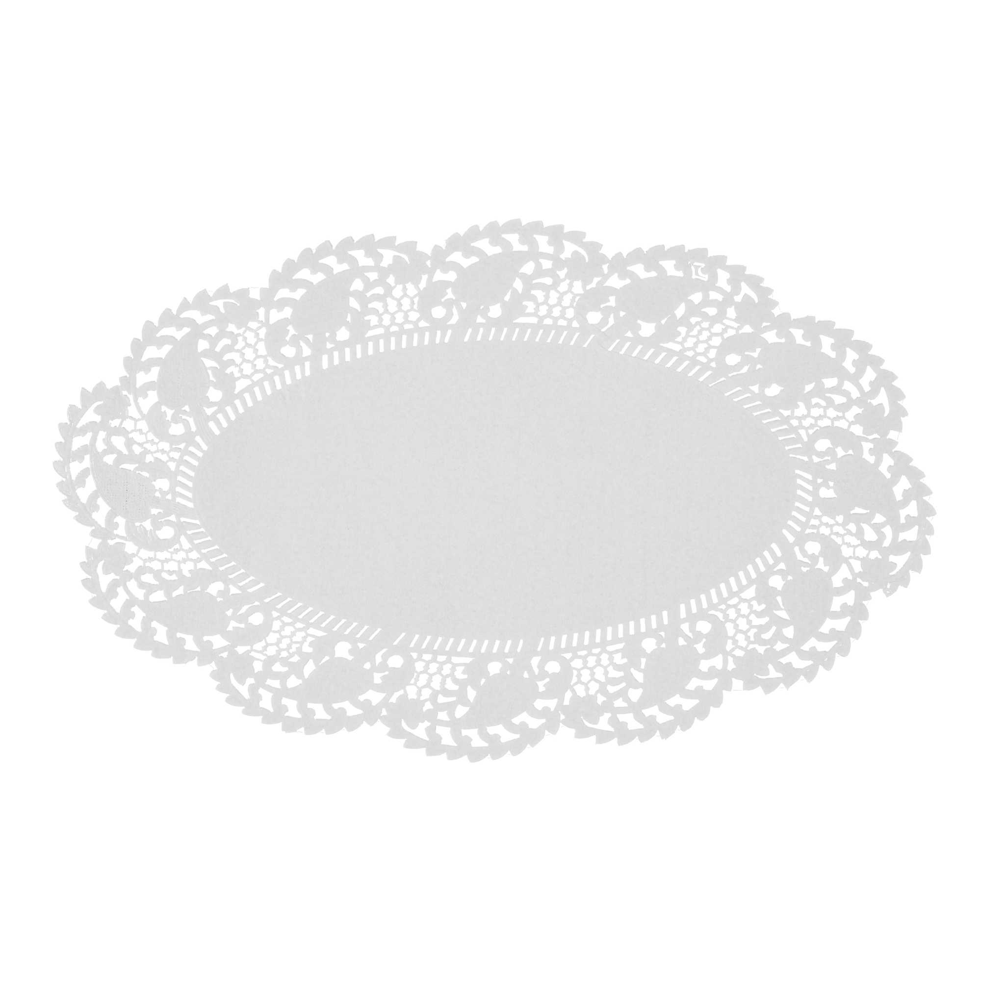 Pastry Tek Oval White Paper Doilies - Lace - 10 1/2" x 6 1/2" - 100 count box