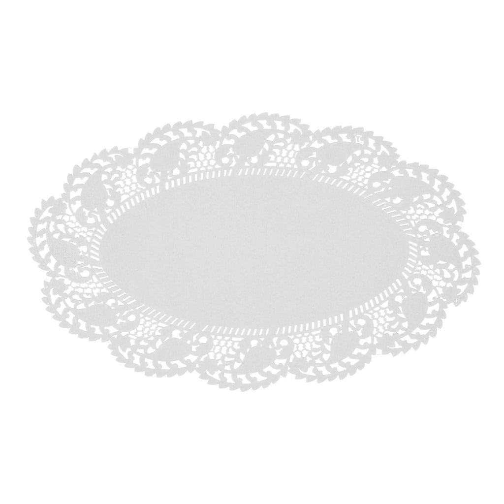 Pastry Tek Oval White Paper Doilies - Lace - 10 1/2" x 6 1/2" - 4000 count box