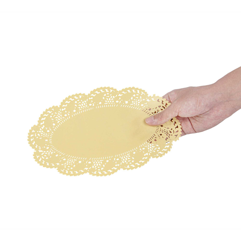 Pastry Tek Oval Yellow Paper Doilies - Lace - 10 1/2" x 6 1/2" - 4000 count box