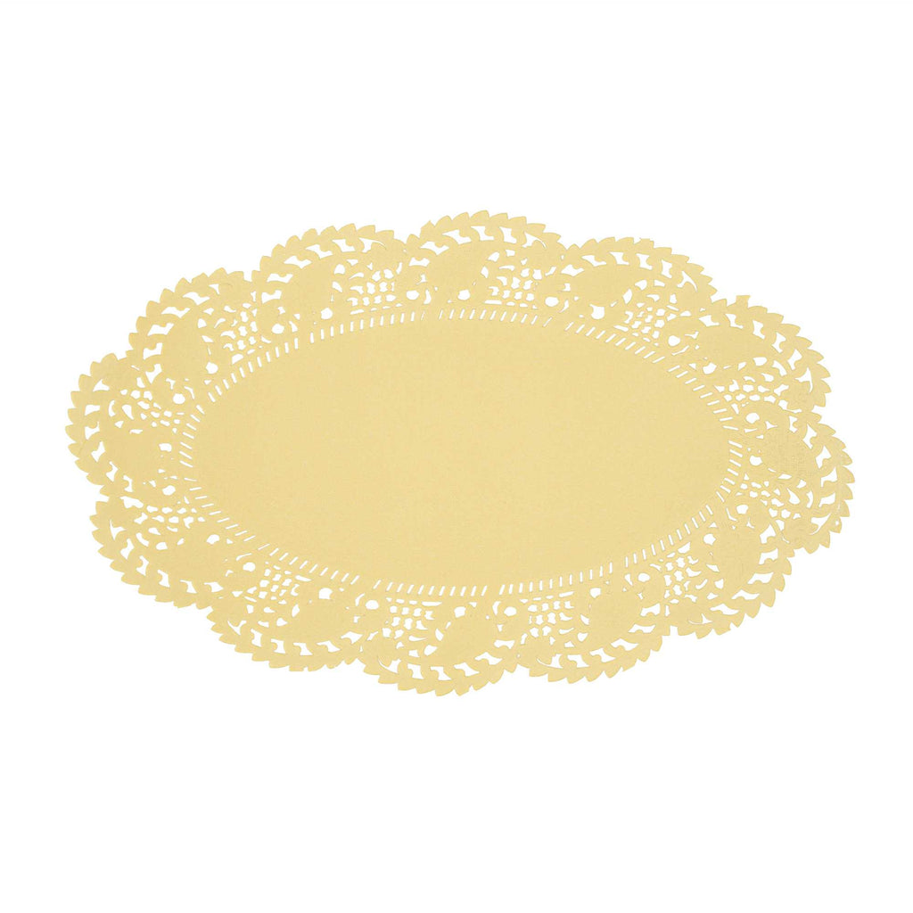 Pastry Tek Oval Yellow Paper Doilies - Lace - 10 1/2" x 6 1/2" - 4000 count box