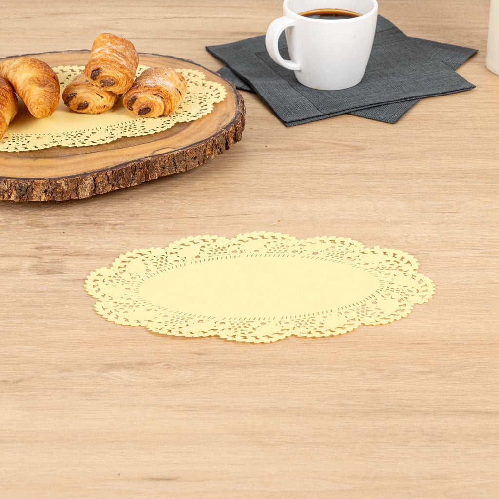 Pastry Tek Oval Yellow Paper Doilies - Lace - 10 1/2" x 6 1/2" - 4000 count box