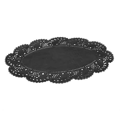 Pastry Tek Oval Black Paper Doilies - Lace - 12 1/2" x 8 1/2" - 100 count box