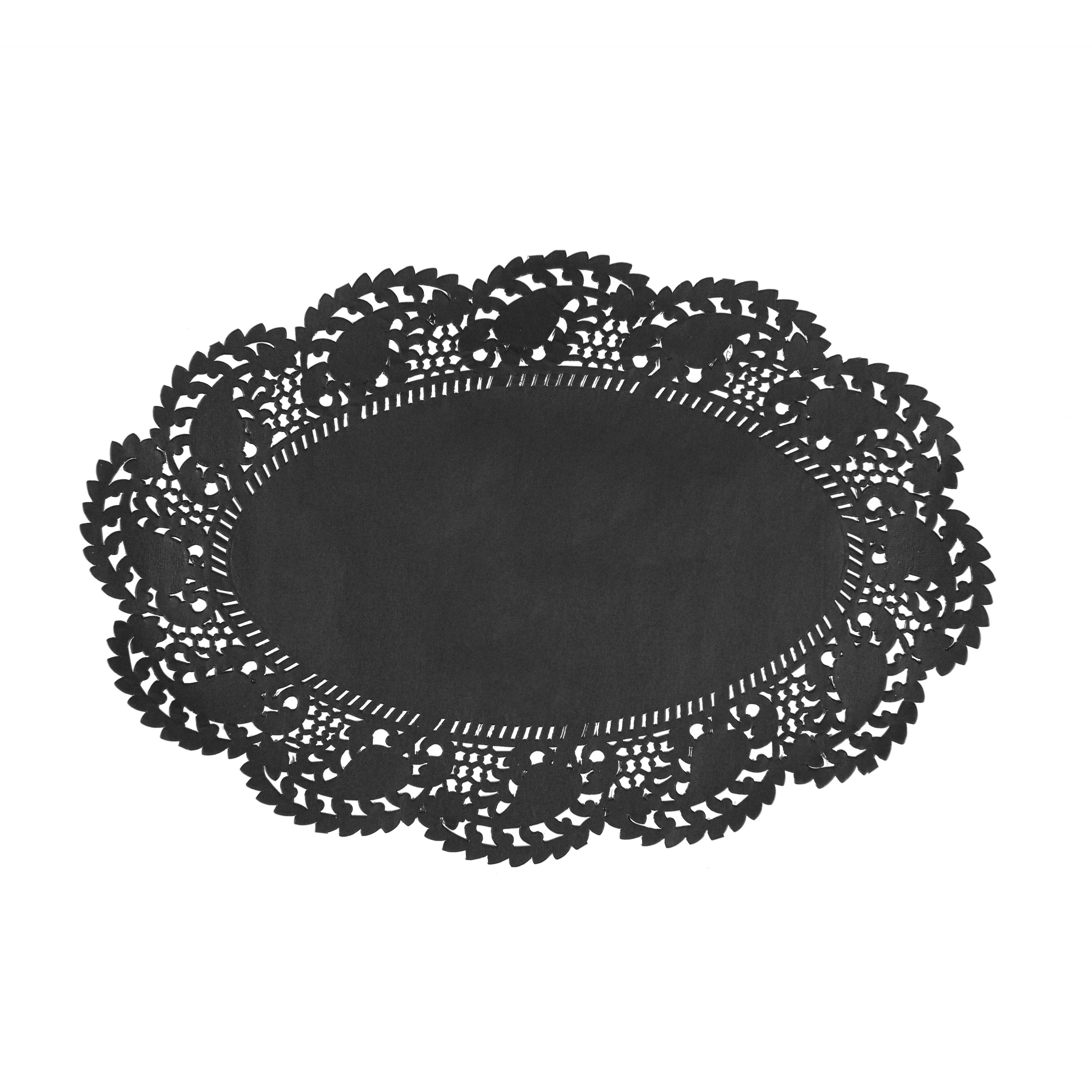 Pastry Tek Oval Black Paper Doilies - Lace - 12 1/2" x 8 1/2" - 100 count box