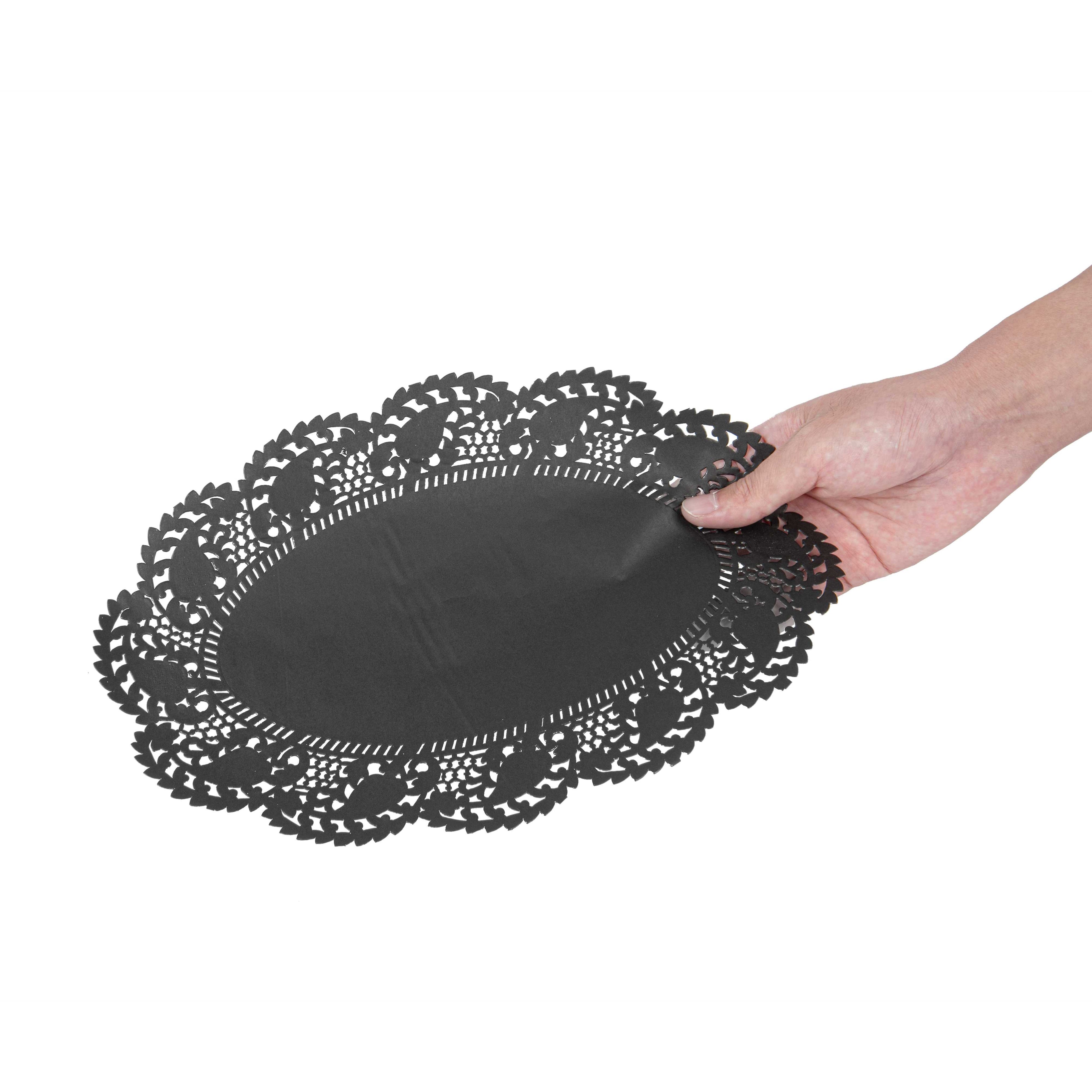 Pastry Tek Oval Black Paper Doilies - Lace - 12 1/2" x 8 1/2" - 4000 count box