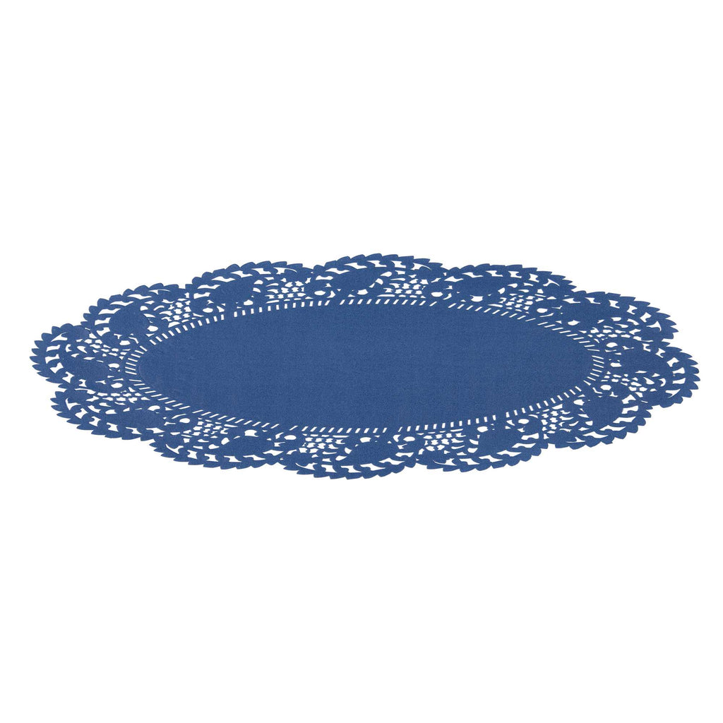 Pastry Tek Oval Navy Blue Paper Doilies - Lace - 12 1/2" x 8 1/2" - 4000 count box