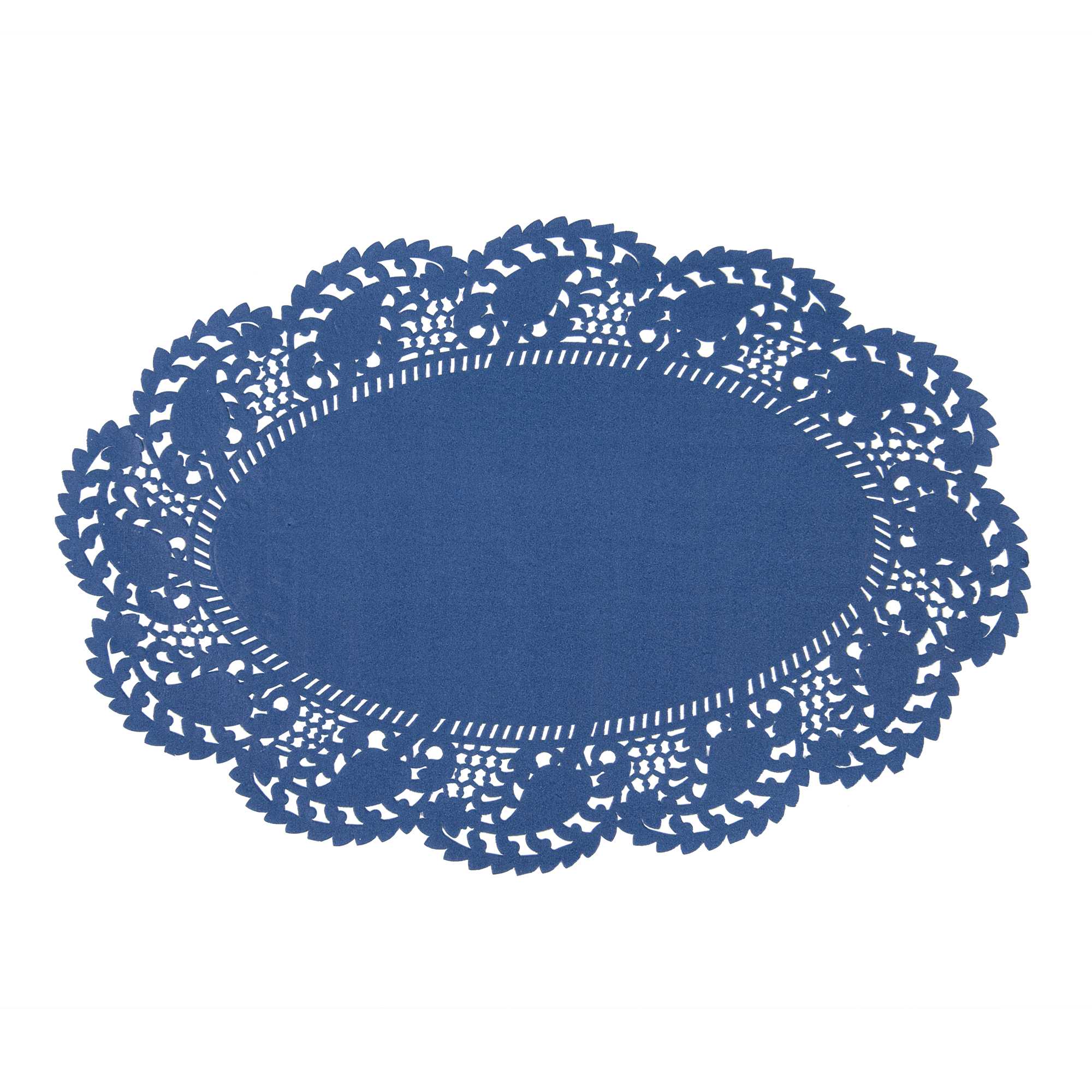 Pastry Tek Oval Navy Blue Paper Doilies - Lace - 12 1/2" x 8 1/2" - 100 count box