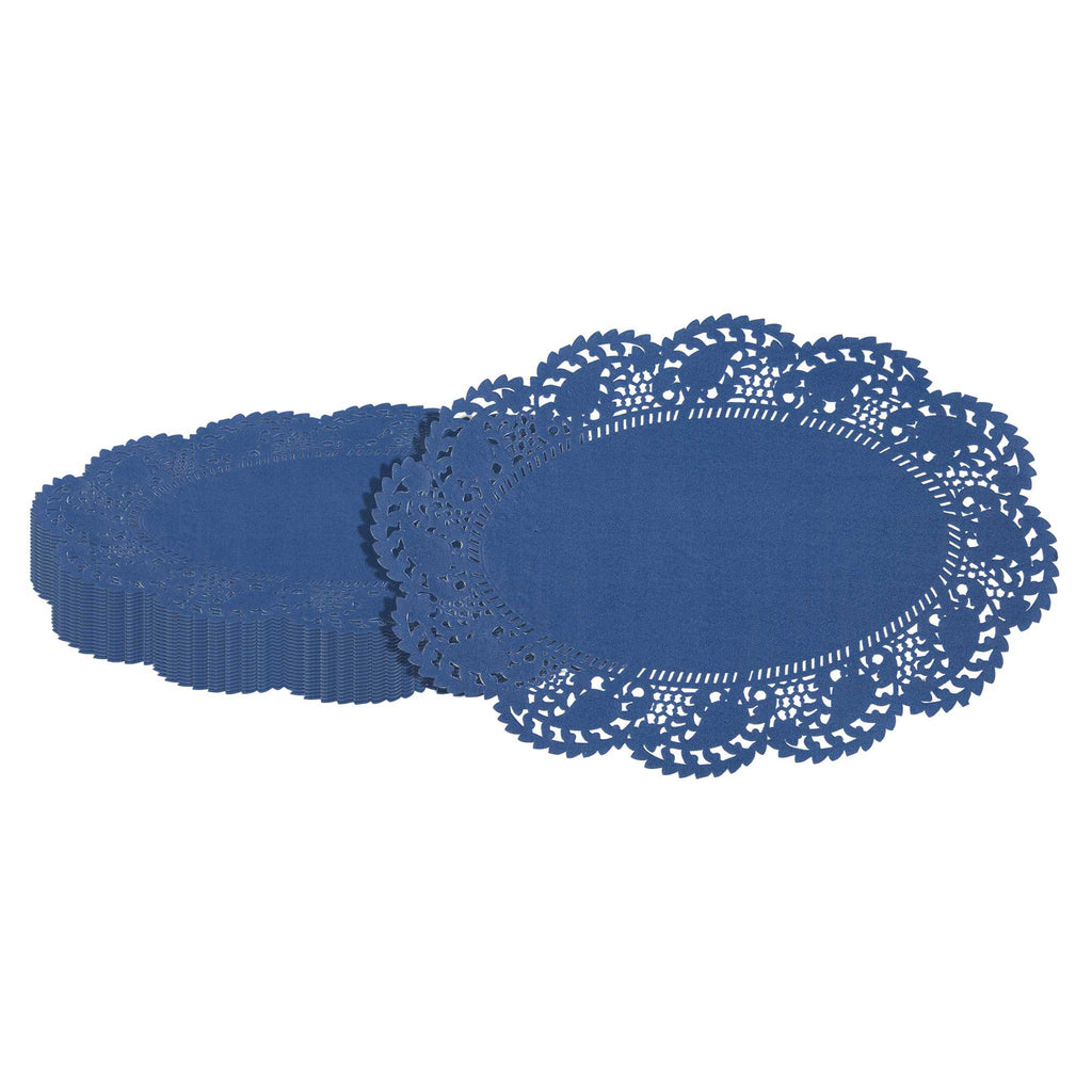 Pastry Tek Oval Navy Blue Paper Doilies - Lace - 12 1/2" x 8 1/2" - 4000 count box
