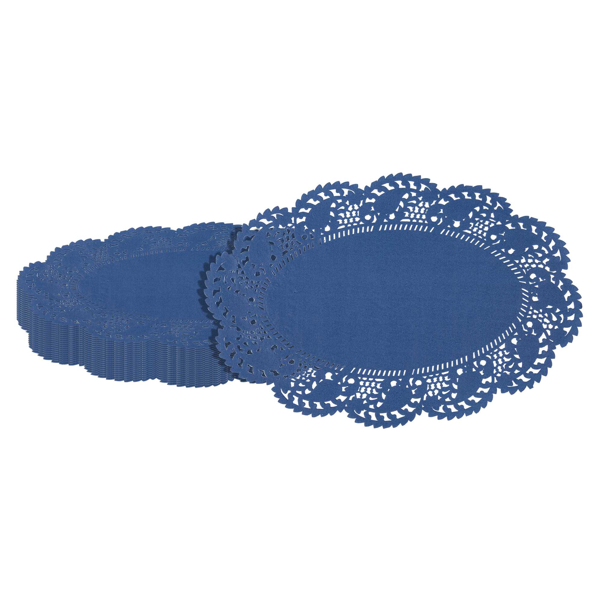 Pastry Tek Oval Navy Blue Paper Doilies - Lace - 12 1/2" x 8 1/2" - 4000 count box