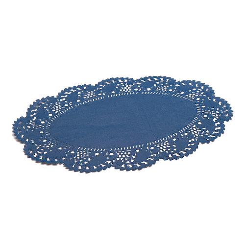 Pastry Tek Oval Navy Blue Paper Doilies - Lace - 12 1/2" x 8 1/2" - 4000 count box
