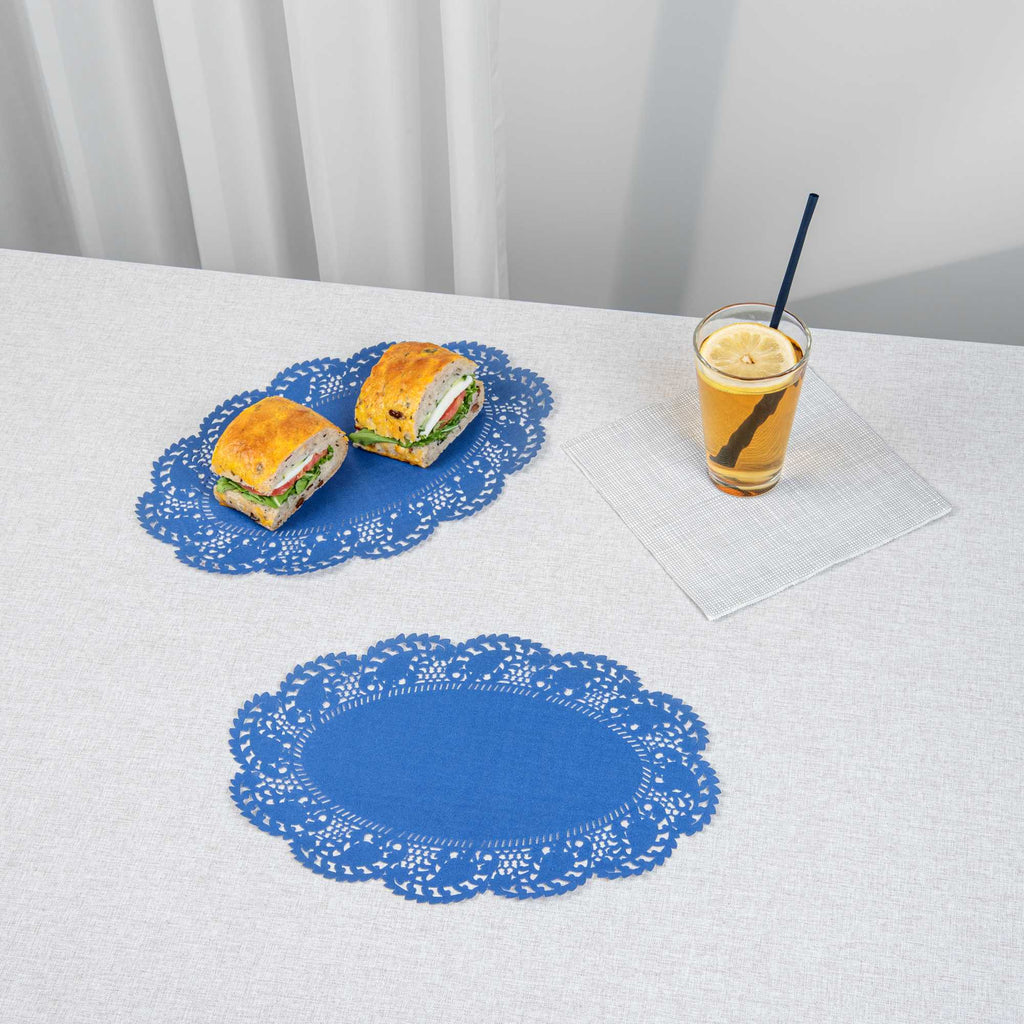 Pastry Tek Oval Navy Blue Paper Doilies - Lace - 12 1/2" x 8 1/2" - 4000 count box