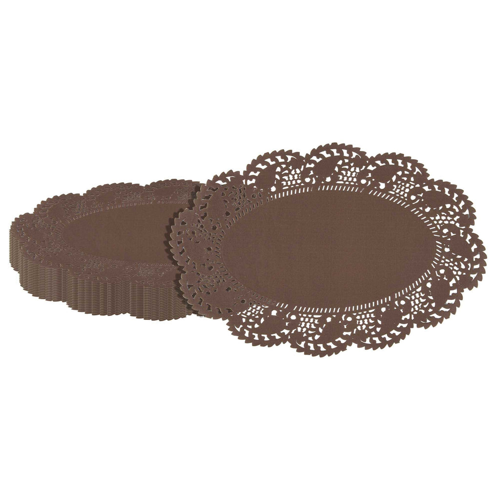 Pastry Tek Oval Brown Paper Doilies - Lace - 12 1/2" x 8 1/2" - 100 count box