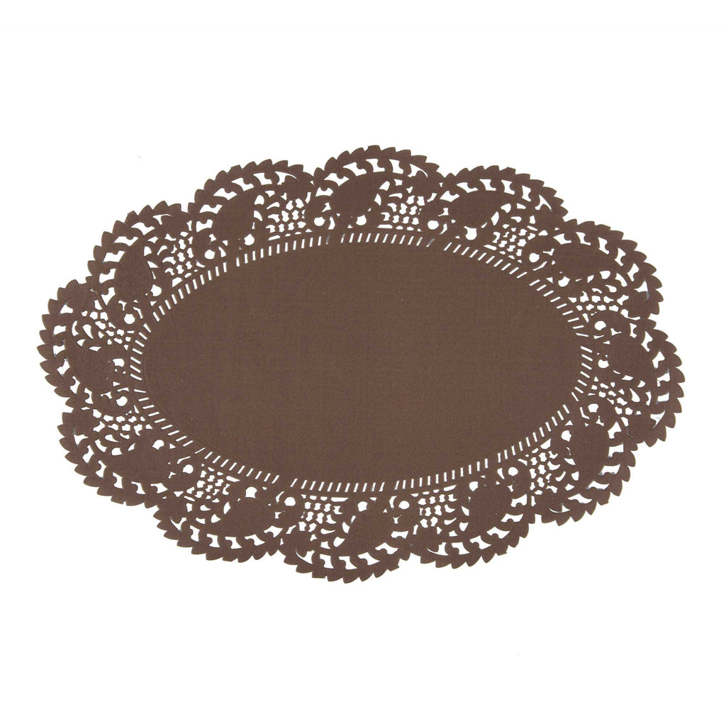 Pastry Tek Oval Brown Paper Doilies - Lace - 12 1/2" x 8 1/2" - 100 count box
