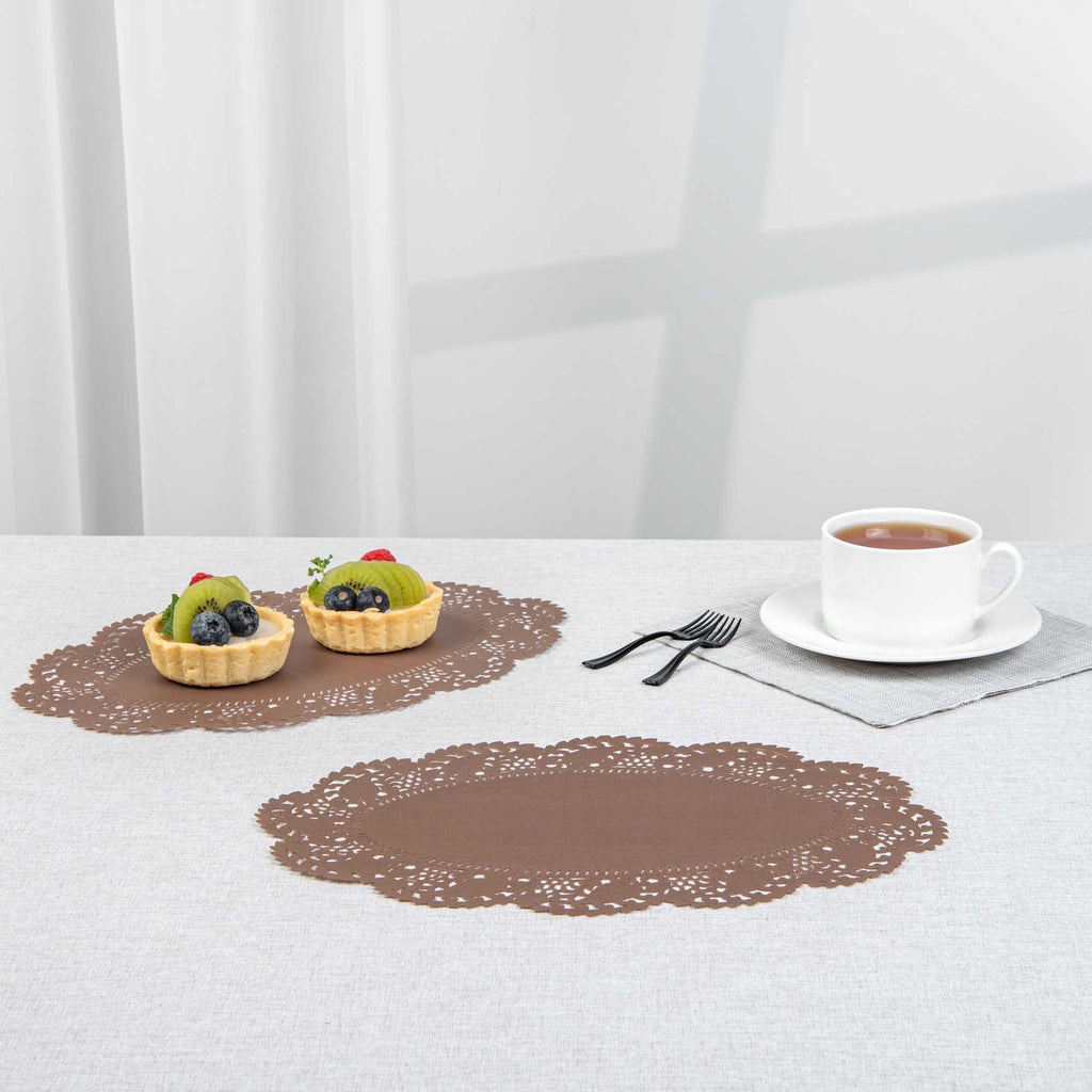Pastry Tek Oval Brown Paper Doilies - Lace - 12 1/2" x 8 1/2" - 100 count box
