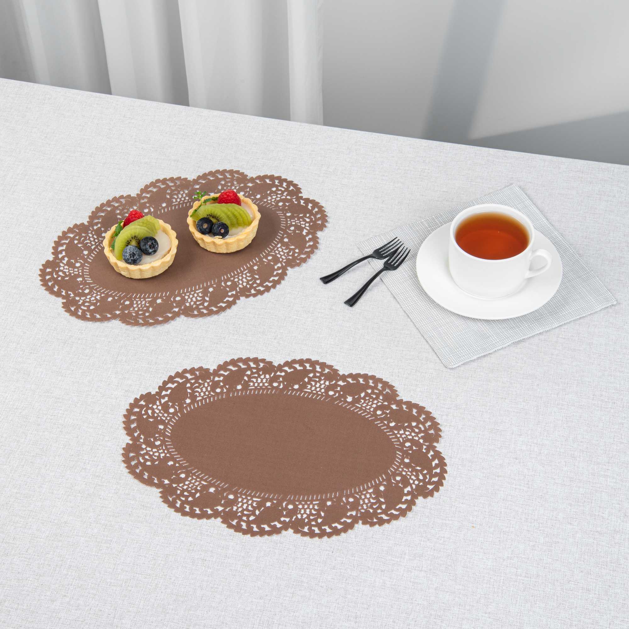 Pastry Tek Oval Brown Paper Doilies - Lace - 12 1/2" x 8 1/2" - 100 count box
