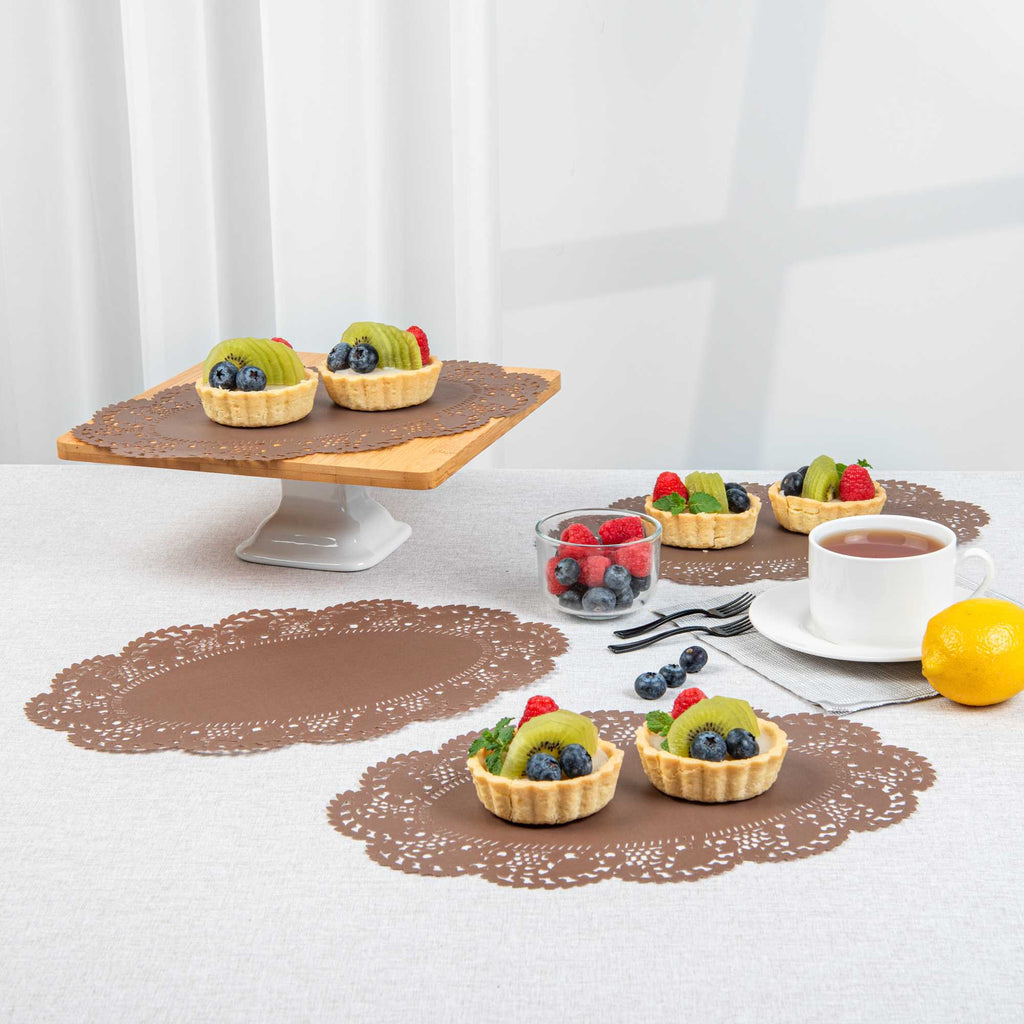 Pastry Tek Oval Brown Paper Doilies - Lace - 12 1/2" x 8 1/2" - 4000 count box