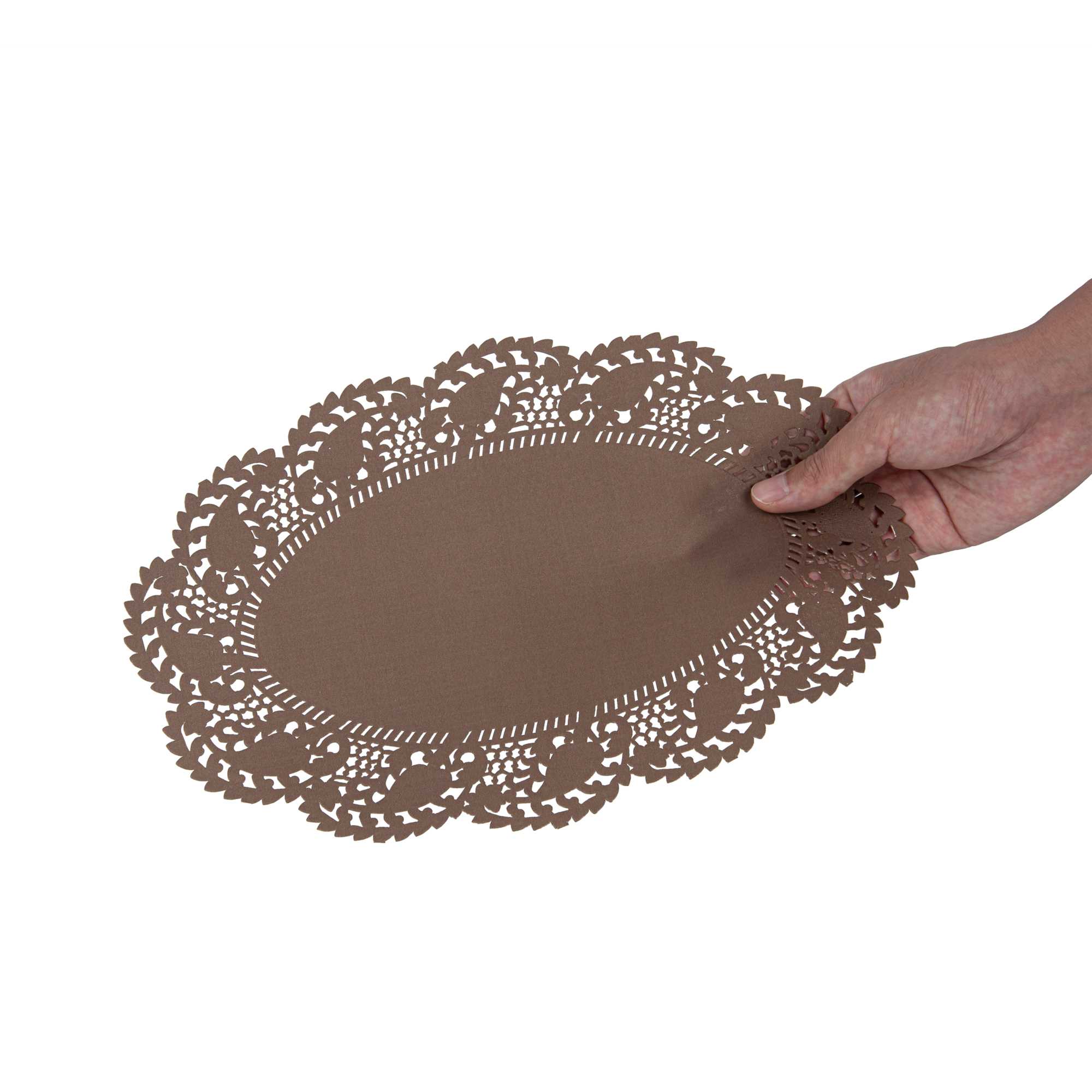 Pastry Tek Oval Brown Paper Doilies - Lace - 12 1/2" x 8 1/2" - 4000 count box