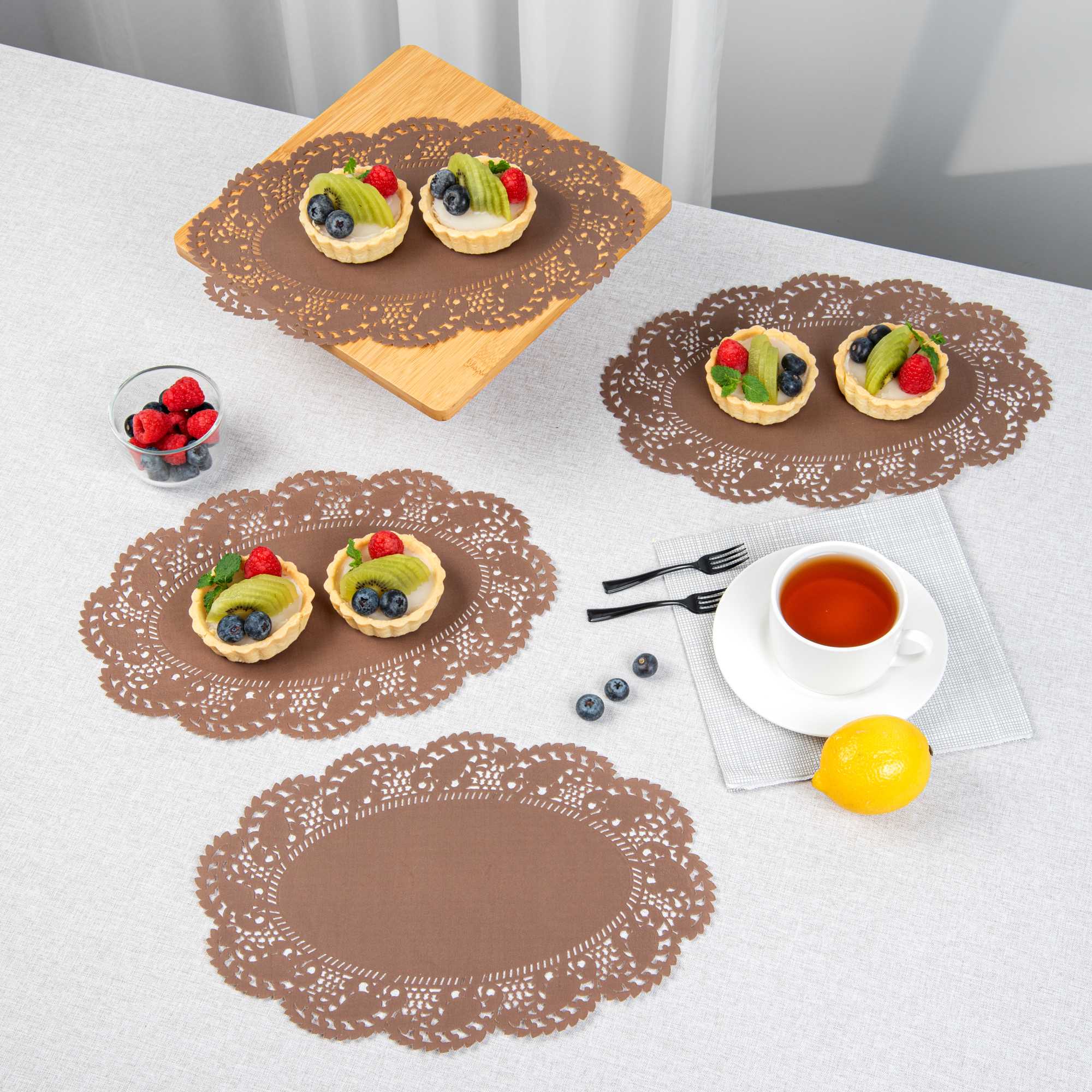 Pastry Tek Oval Brown Paper Doilies - Lace - 12 1/2" x 8 1/2" - 4000 count box
