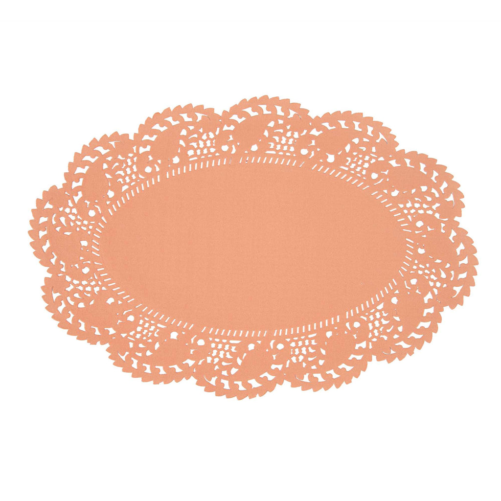 Pastry Tek Oval Coral Paper Doilies - Lace - 12 1/2" x 8 1/2" - 100 count box