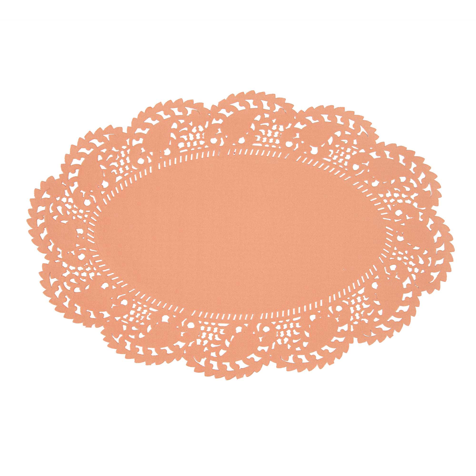 Pastry Tek Oval Coral Paper Doilies - Lace - 12 1/2" x 8 1/2" - 100 count box