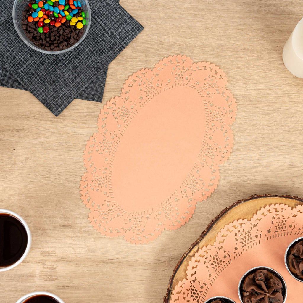 Pastry Tek Oval Coral Paper Doilies - Lace - 12 1/2" x 8 1/2" - 100 count box