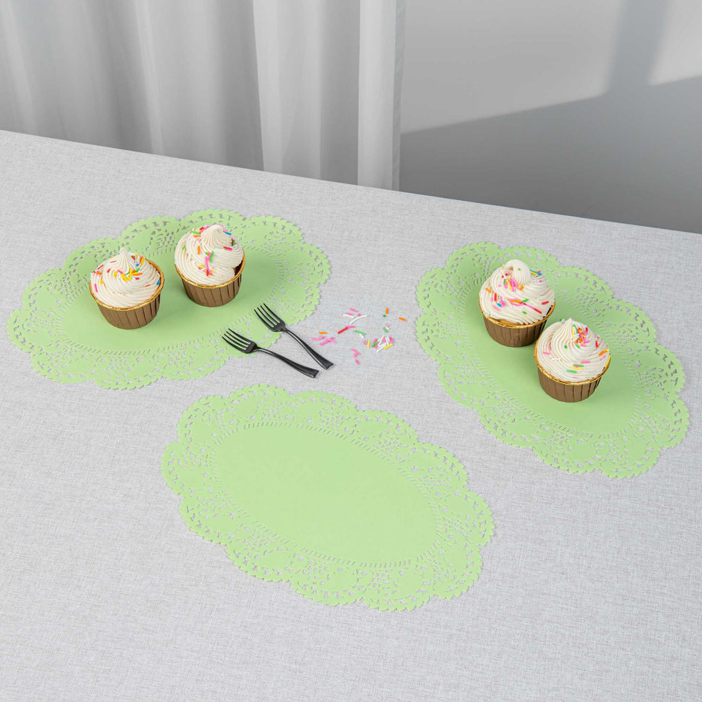 Pastry Tek Oval Green Paper Doilies - Lace - 12 1/2" x 8 1/2" - 100 count box
