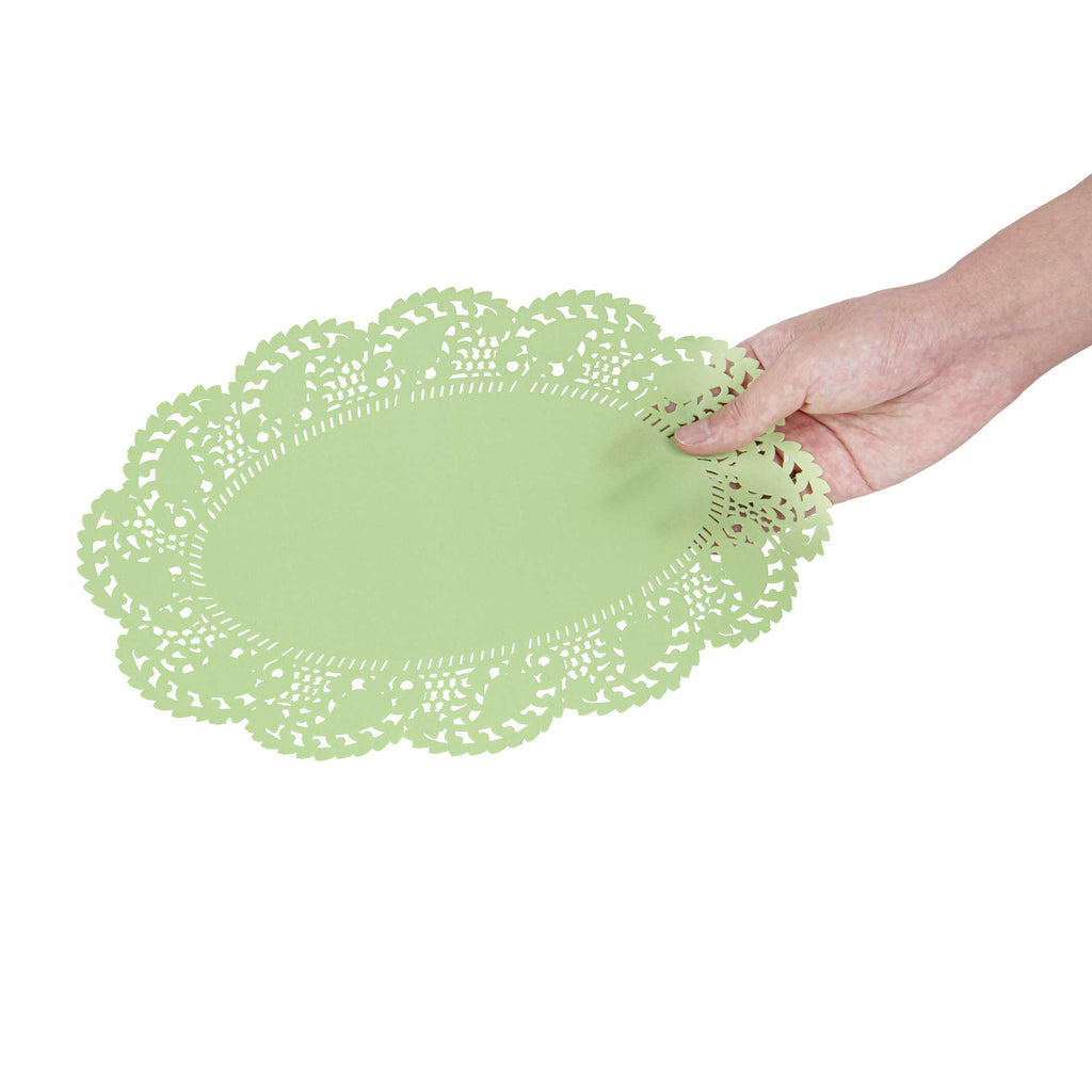 Pastry Tek Oval Green Paper Doilies - Lace - 12 1/2" x 8 1/2" - 4000 count box