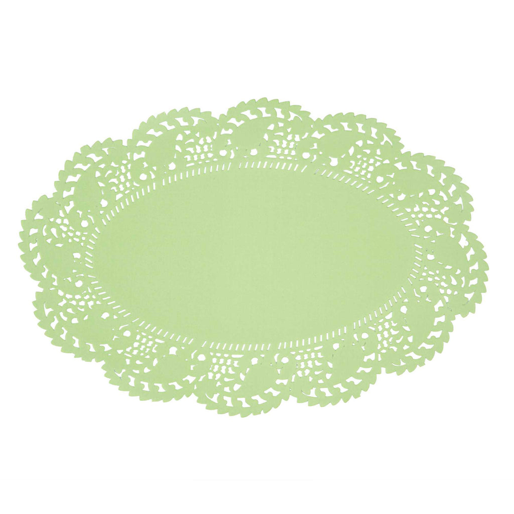 Pastry Tek Oval Green Paper Doilies - Lace - 12 1/2" x 8 1/2" - 4000 count box