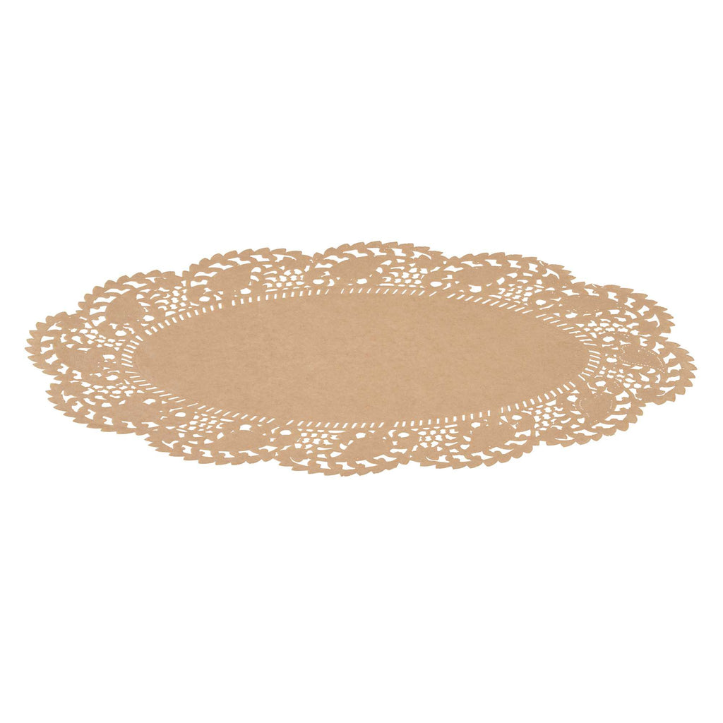 Pastry Tek Oval Kraft Paper Doilies - Lace - 12 1/2" x 8 1/2" - 100 count box