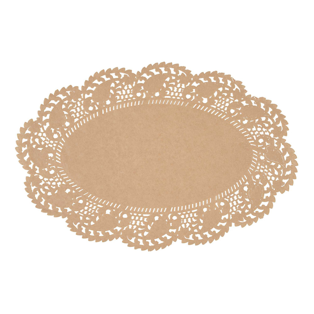 Pastry Tek Oval Kraft Paper Doilies - Lace - 12 1/2" x 8 1/2" - 100 count box