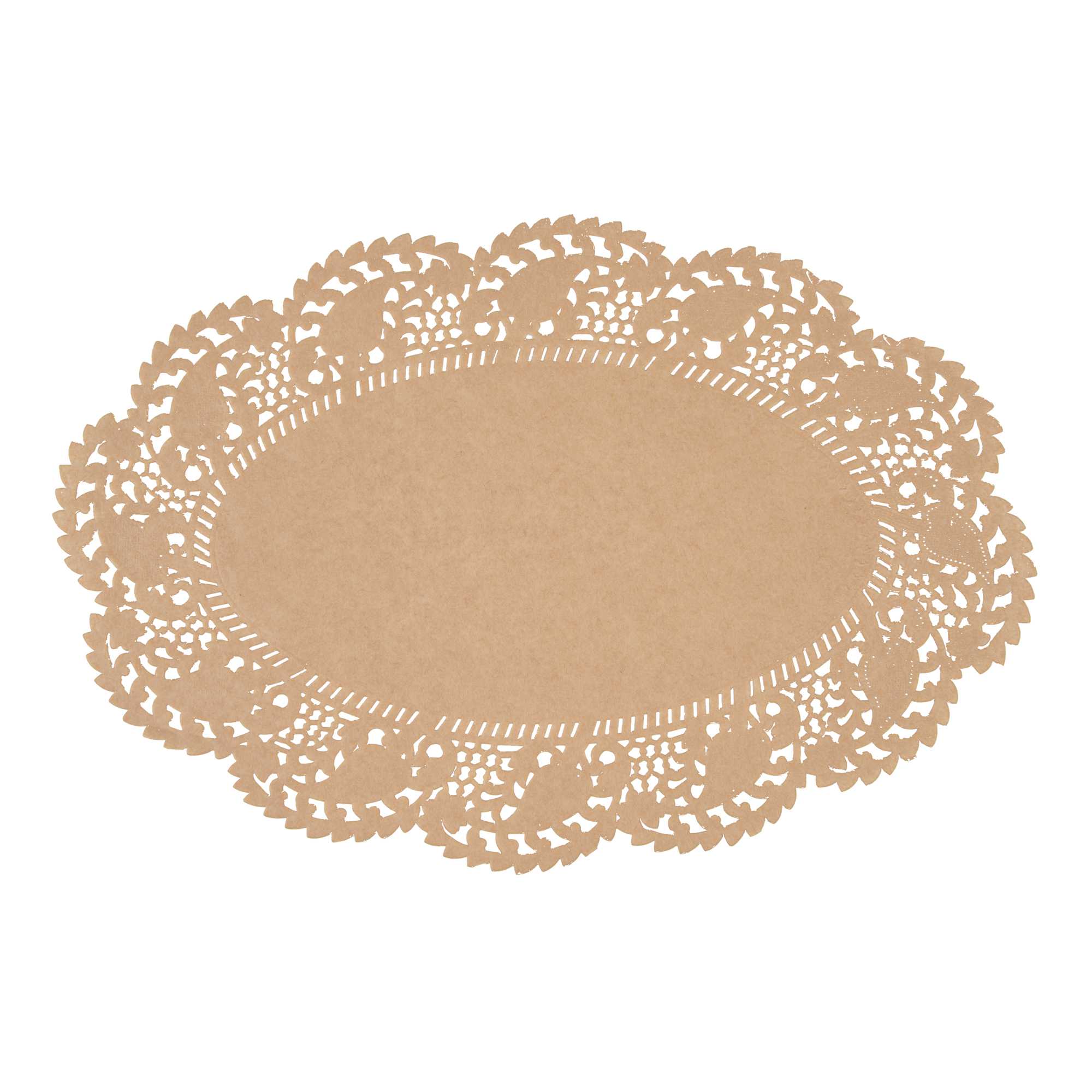 Pastry Tek Oval Kraft Paper Doilies - Lace - 12 1/2" x 8 1/2" - 100 count box