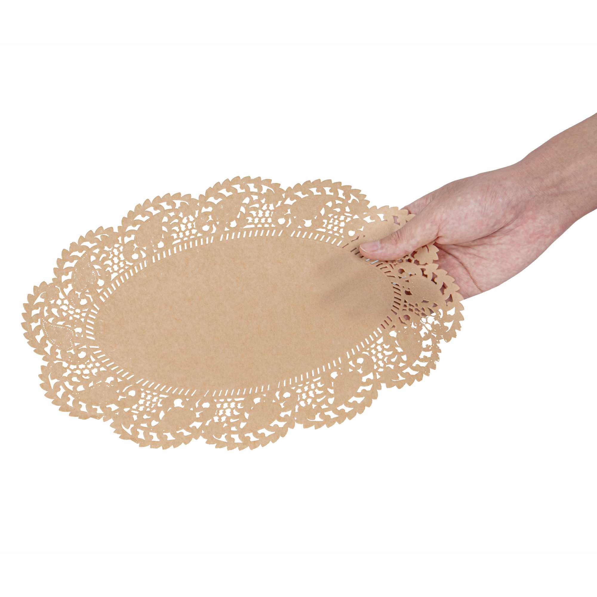Pastry Tek Oval Kraft Paper Doilies - Lace - 12 1/2" x 8 1/2" - 4000 count box