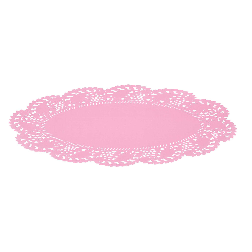 Pastry Tek Oval Pink Paper Doilies - Lace - 12 1/2" x 8 1/2" - 4000 count box