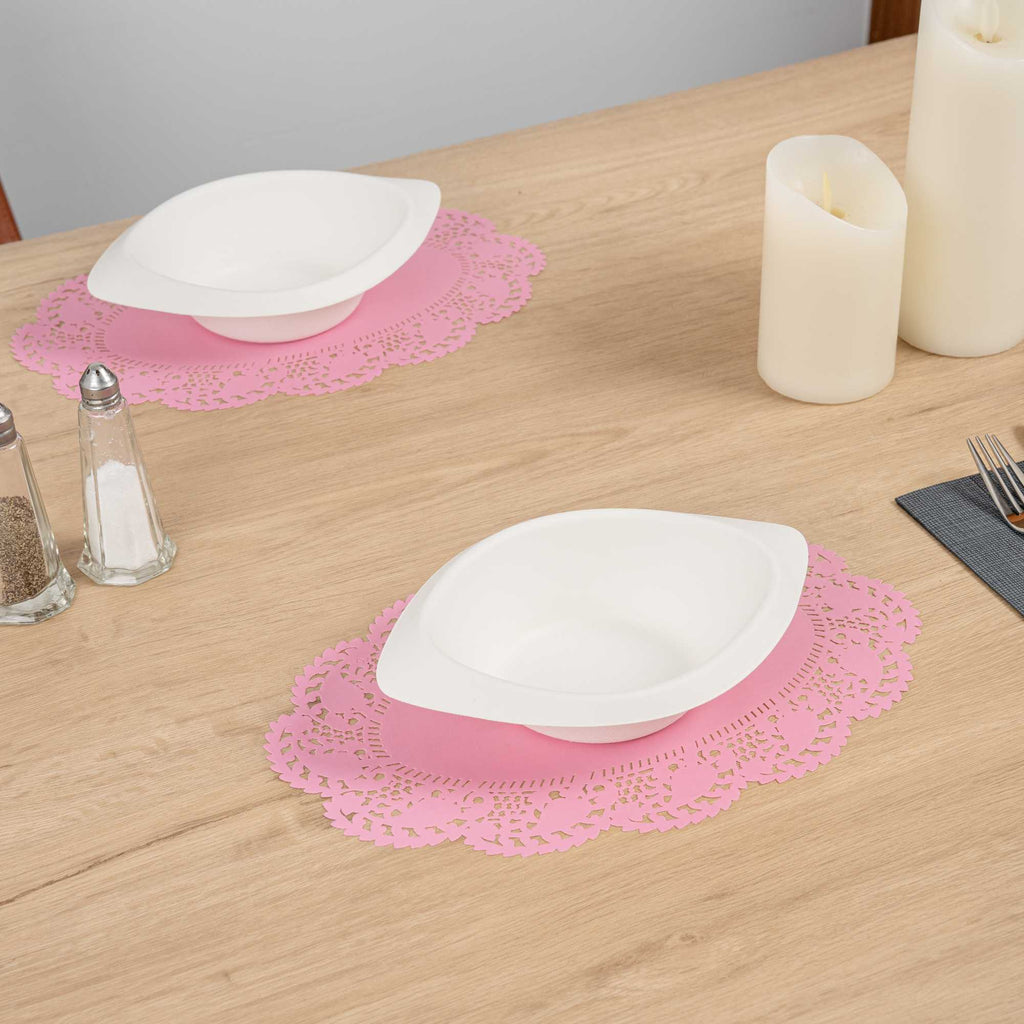 Pastry Tek Oval Pink Paper Doilies - Lace - 12 1/2" x 8 1/2" - 4000 count box