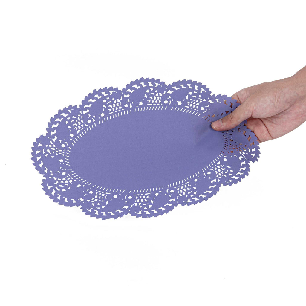 Pastry Tek Oval Purple Paper Doilies - Lace - 12 1/2" x 8 1/2" - 100 count box