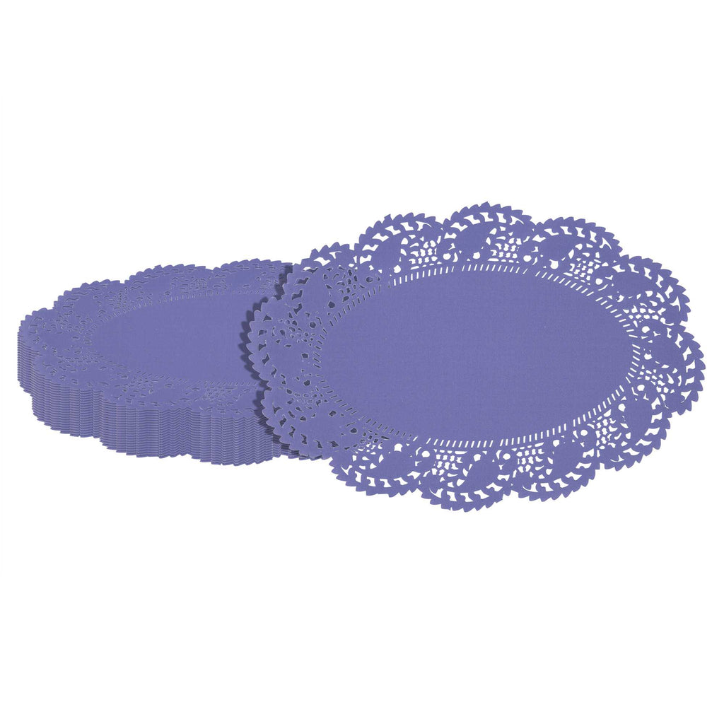 Pastry Tek Oval Purple Paper Doilies - Lace - 12 1/2" x 8 1/2" - 4000 count box